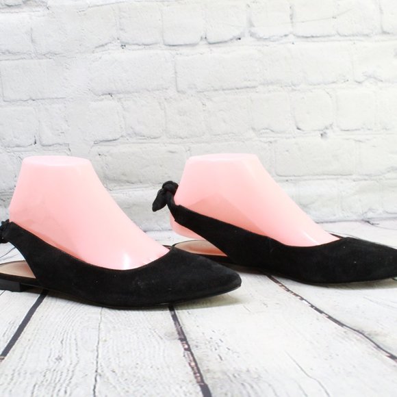 Saks Fifth Ave Black Suede Pointed Toe Flats Back Tie Flat Shoes 7.5 M - Picture 3 of 9